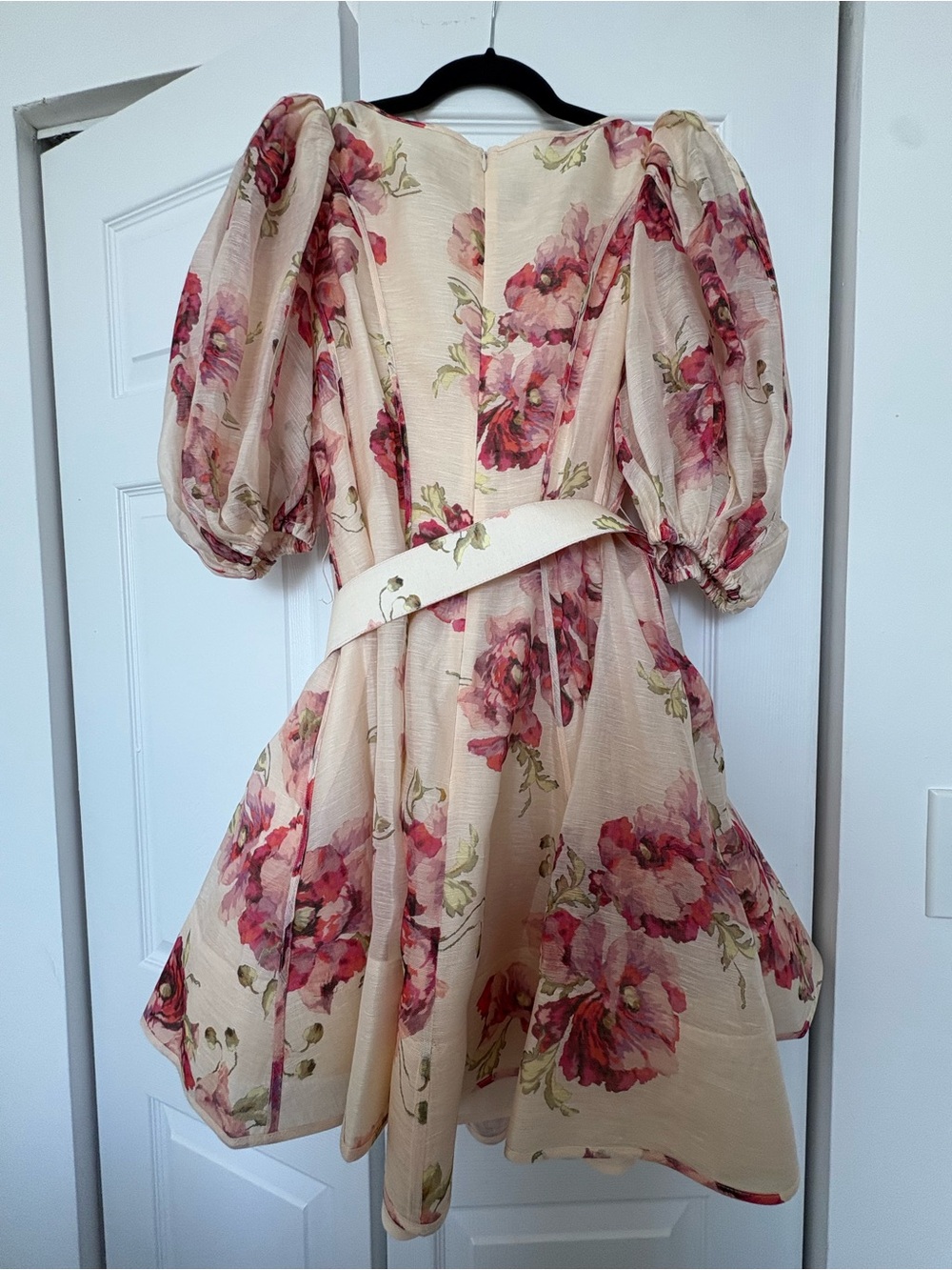 NWOT Zimmermann Cream Floral Mini Dress with Pink Red Blooms AUS2-US8 - Picture 4 of 5
